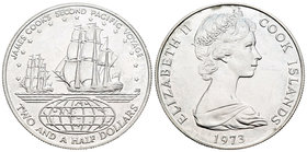 Cook Islands. Elizabeth II. 2 1/2 dollars. 1973. (Km-9). Ag. 26,94 g. James Cook's second pacific voyage. UNC. Est...30,00.