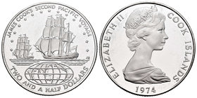 Cook Islands. Elizabeth II. 2 1/2 dollars. 1974. (Km-9). Ag. 26,94 g. James Cook's second pacific voyage. PR. Est...25,00.
