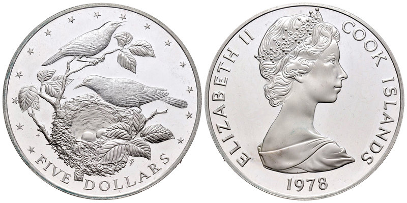 Cook Islands. Elizabeth II. 5 dollars. 1978. (Km-20). Ag. 28,20 g. PR. Est...25,...