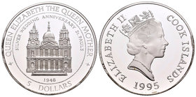 Cook Islands. Elizabeth II. 5 dollars. 1995. (Km-255). Ag. 31,47 g. Bodas de plata de Elizabeth II. PR. Est...25,00.
