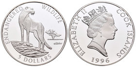 Cook Islands. Elizabeth II. 5 dollars. 1996. (Km-269). Ag. 31,47 g. Leopard. PR. Est...25,00.