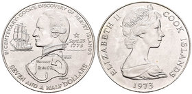 Cook Islands. Elizabeth II. 7 1/2 dollars. 1973. (Km-10). Ag. 34,30 g. Bicentenary - Cook's Discovery of Hervey Islands. UNC. Est...40,00.