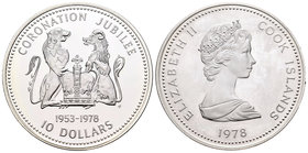 Cook Islands. Elizabeth II. 10 dollars. 1978. FM. (Km-21). Ag. 28,07 g. XXV Anniversary of Coronation Jubilee. PR. Est...25,00.