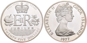 Cook Islands. Elizabeth II. 25 dollars. 1977. FM. (Km-18). Ag. 48,02 g. 25 Years of Royal Jubilee. PR. Est...60,00.