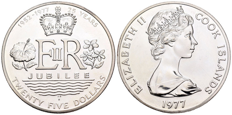 Cook Islands. Elizabeth II. 25 dollars. 1977. FM. (Km-18). Ag. 49,12 g. 25 Years...