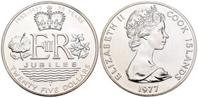 Cook Islands. Elizabeth II. 25 dollars. 1977. FM. (Km-18). Ag. 49,12 g. 25 Years of Royal Jubilee. UNC. Est...60,00.