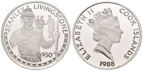 Cook Islands. Elizabeth II. 50 dollars. 1988. (Km-61). Ag. 20,94 g. Stanley y Livingstone. PR. Est...20,00.