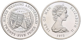 Isle of Man. Elizabeth II. 25 pence. 1972. (Km-25a). Ag. 28,28 g.  Bodas de plata reales. PR. Est...25,00.