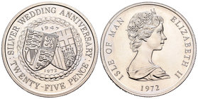 Isle of Man. Elizabeth II. 25 pence. 1972. (Km-25a). Ag. 28,28 g. Bodas de plata reales. PR. Est...25,00.