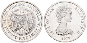 Isle of Man. Elizabeth II. 25 pence. 1973. (Km-25a). Ag. 28,80 g. Wedding Anniversary. UNC. Est...25,00.