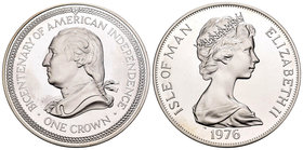 Isle of Man. Elizabeth II. 1 corona. 1976. (Km-37a). Ag. 28,28 g. Bicentenario de la Independencia de América. PR. Est...25,00.