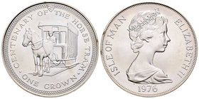 Isle of Man. Elizabeth II. 1 corona. 1976. (Km-38a). Ag. 28,28 g. Centenario del tranvía de caballos. PR. Est...25,00.