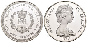 Isle of Man. Elizabeth II. 1 corona. 1977. (Km-42a). Ag. 28,28 g. Jubilee. PR. Est...25,00.