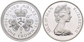 Isle of Man. Elizabeth II. 1 corona. 1977. (Km-41a). Ag. 28,28 g. Jubilee. PR. Est...25,00.