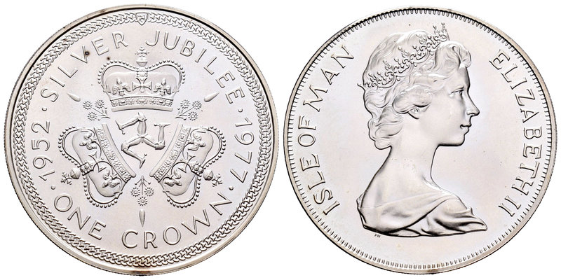 Isle of Man. Elizabeth II. 1 corona. 1977. (Km-41a). Ag. 28,28 g. Jubilee. UNC. ...