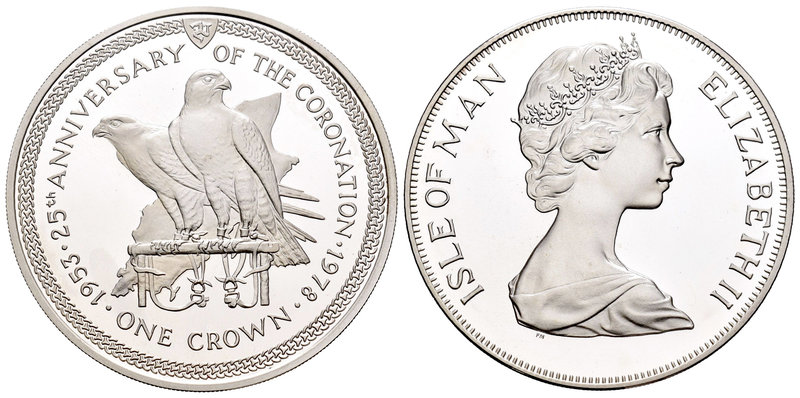Isle of Man. Elizabeth II. 1 corona. 1978. (Km-43a). Ag. 28,28 g. 25º aniversari...