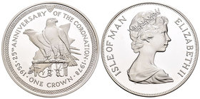 Isle of Man. Elizabeth II. 1 corona. 1978. (Km-43a). Ag. 28,28 g. 25º aniversario de la coroanción de Elizabeth II. PR. Est...25,00.