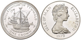 Isle of Man. Elizabeth II. 1 corona. 1979. (Km-48a). Ag. 28,28 g. Milenio de Tynwald. PR. Est...25,00.