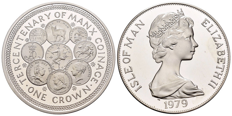 Isle of Man. Elizabeth II. 1 corona. 1979. (Km-45a). Ag. 28,28 g. 300º aniversar...