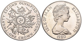 Isle of Man. Elizabeth II. 1 corona. 1980. (Km-67a). Ag. 28,28 g. Juegos Olímpicos Moscú 1980. PR. Est...25,00.