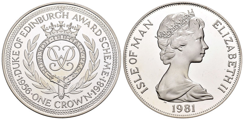 Isle of Man. Elizabeth II. 1 corona. 1981. (Km-74a). Ag. 28,28 g. 25º aniversari...