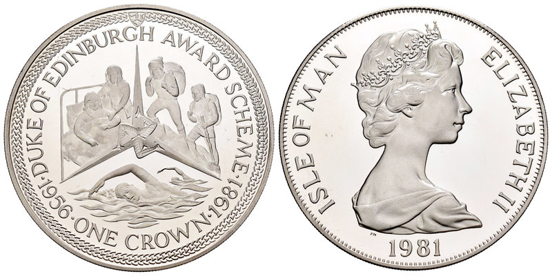 Isle of Man. Elizabeth II. 1 corona. 1981. (Km-75a). Ag. 28,28 g. 25º aniversari...