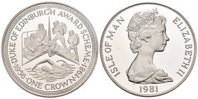 Isle of Man. Elizabeth II. 1 corona. 1981. (Km-75a). Ag. 28,28 g. 25º aniversario de los premios Principe de Edimburgo. PR. Est...25,00.