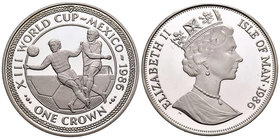 Isle of Man. Elizabeth II. 1 corona. 1986. PM. (Km-162b). Ag. 28,28 g. Mundial de fútbol México´86. PR. Est...20,00.