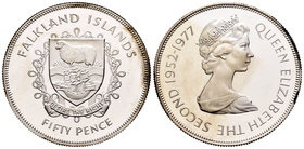Falkland Islands. Elizabeth II. 50 pence. 1977. (Km-10a). Ag. 28,28 g. Jubilee. PR. Est...25,00.