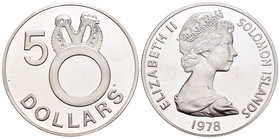 Salomon Islands. Elizabeth II. 5 dollars. 1977. (Km-7). Ag. 28,92 g. PR. Est...25,00.