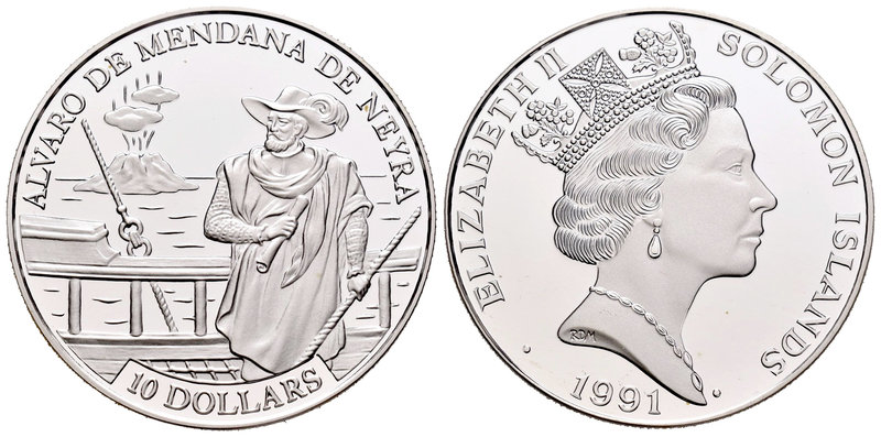 Salomon Islands. Elizabeth II. 10 dollars. 1991. (Km-47). Ag. 31,80 g. Álvaro de...