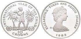 Turks and Caicos Islands. Elizabeth II. 10 coronas. 1982. (Km-45). Ag. 29,70 g. Año internacional del niño. PR. Est...25,00.