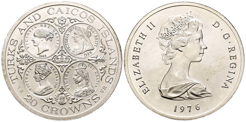 Turks and Caicos Islands. Elizabeth II. 20 coronas. 1976. (Km-14). Ag. 38,70 g. ...