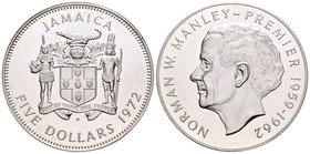 Jamaica. Elizabeth II. 5 dollars. 1972. FM. (Km-59). Ag. 41,36 g. Norman W. Manley. PR. Est...40,00.