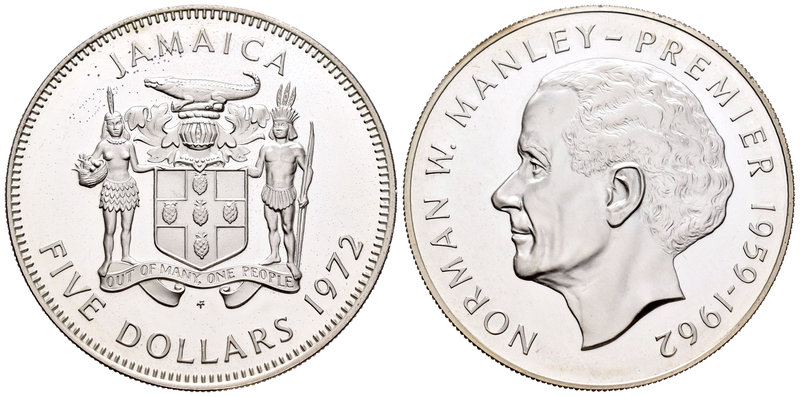 Jamaica. Elizabeth II. 5 dollars. 1972. (Km-59). Ag. 41,30 g. Norman W. Manley. ...