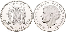 Jamaica. Elizabeth II. 5 dollars. 1973. (Km-59). Ag. 41,30 g. Norman W. Manley. PR. Est...35,00.