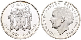 Jamaica. Elizabeth II. 5 dollars. 1974. (Km-62a). Ag. 37,44 g. Norman W. Manley. PR. Est...35,00.