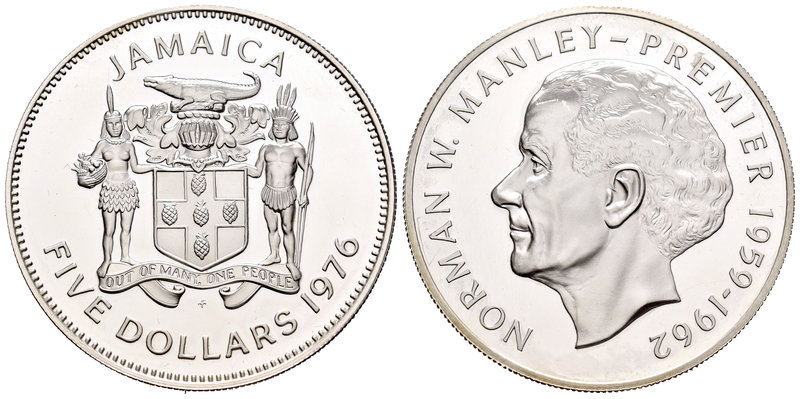 Jamaica. Elizabeth II. 5 dollars. 1976. (Km-62a). Ag. 37,46 g. Norman W. Manley....