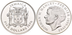 Jamaica. Elizabeth II. 5 dollars. 1976. (Km-62a). Ag. 37,46 g. Norman W. Manley. PR. Est...35,00.