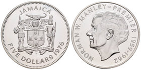 Jamaica. Elizabeth II. 5 dollars. 1976. (Km-62a). Ag. 37,44 g. Norman W. Manley. PR. Est...35,00.