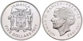 Jamaica. Elizabeth II. 5 dollars. 1977. (Km-62a). Ag. 37,26 g. Norman W. Manley. PR. Est...35,00.