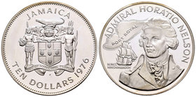 Jamaica. Elizabeth II. 10 dollars. 1976. (Km-71a). Ag. 43,07 g. Admiral Horatio Nelson. PR. Est...45,00.