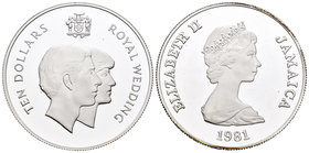 Jamaica. Elizabeth II. 10 dollars. 1981. (Km-92). Ag. 28,28 g. Royal Wedding. PR. Est...25,00.