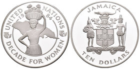 Jamaica. 10 dólares. 1984. (Km-115). Ag. 22,45 g. Decade for Women. PR. Est...25,00.