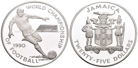 Jamaica. 25 dollars. 1990. (Km-142). Ag. 23,33 g. Italia´90. PR. Est...30,00.