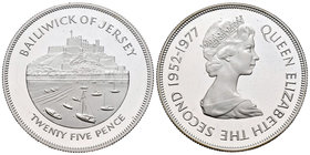 Jersey. Elizabeth II. 25 pence. 1977. (Km-44a). Ag. 28,28 g. PR. Est...25,00.