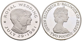 Jersey. Elizabeth II. 2 libras. 1981. (Km-52a). Ag. 28,28 g. 40º aniversario de la coronación de Elizabeth II. PR. Est...25,00.