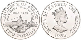 Jersey. Elizabeth II. 2 libras. 1985. (Km-64a). Ag. 28,28 g. 40º años de la liberación. Tirada de 2500 piezas. PR. Est...25,00.