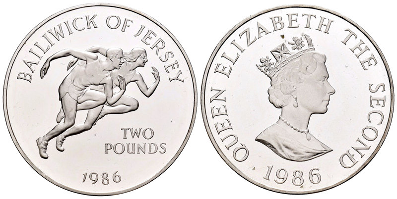 Jersey. Elizabeth II. 2 libras. 1986. (Km-67.1b). Ag. 28,28 g. XIII Juegos de la...
