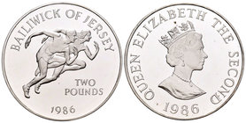 Jersey. Elizabeth II. 2 libras. 1986. (Km-67.1b). Ag. 28,28 g. XIII Juegos de la Commonwealth en Edimburgo. PR. Est...25,00.